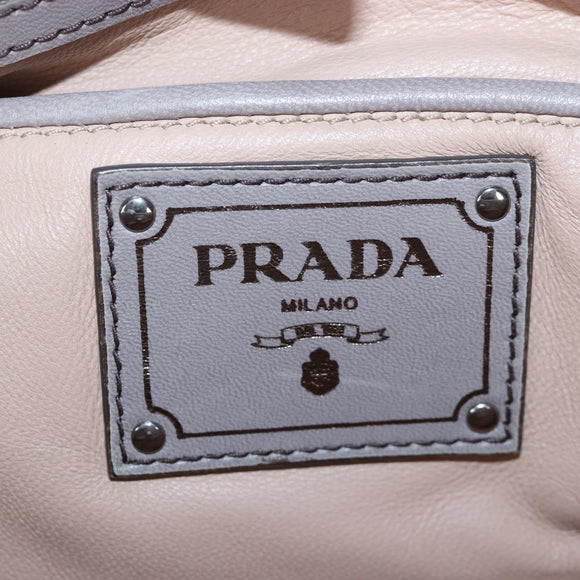 PRADA Gathered Hand Bag Leather 2way Gray Silver Auth 199643V