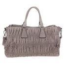 PRADA Gathered Hand Bag Leather 2way Gray Silver Auth 199643V-2