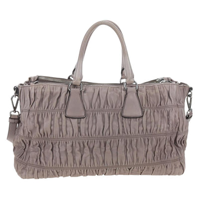 PRADA Gathered Hand Bag Leather 2way Gray Silver Auth 199643V - 0