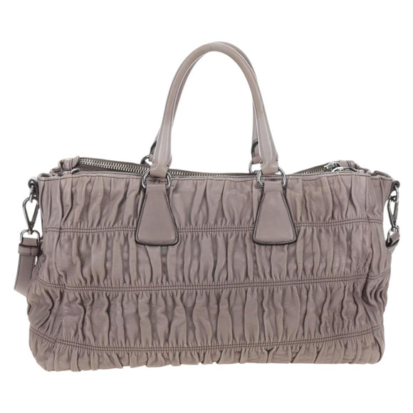 PRADA Gathered Hand Bag Leather 2way Gray Silver Auth 199643V