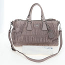 PRADA Gathered Hand Bag Leather 2way Gray Silver Auth 199643V-12
