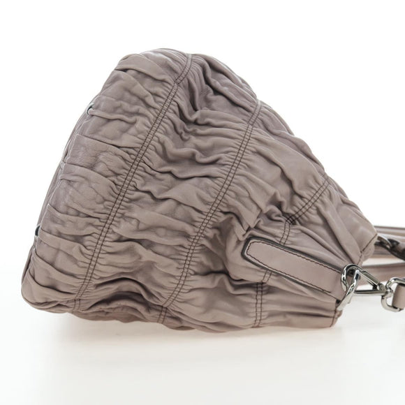 PRADA Gathered Hand Bag Leather 2way Gray Silver Auth 199643V