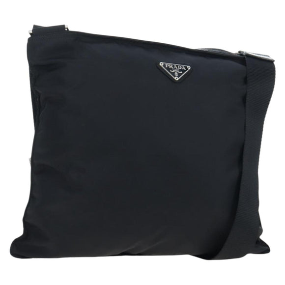 PRADA Shoulder Bag Nylon Black Silver Auth 199644V