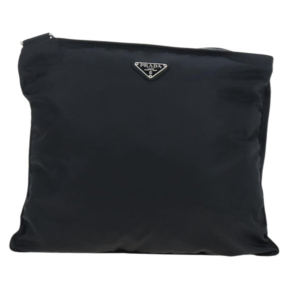 PRADA Shoulder Bag Nylon Black Silver Auth 199644V