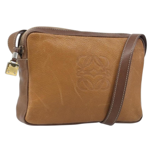 LOEWE Shoulder Bag Leather Brown Gold Auth 199645