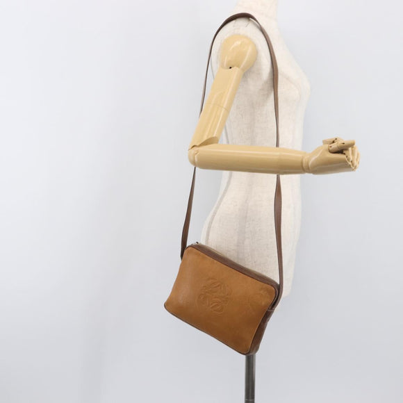 LOEWE Shoulder Bag Leather Brown Gold Auth 199645