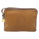 LOEWE Shoulder Bag Leather Brown Gold Auth 199645-13