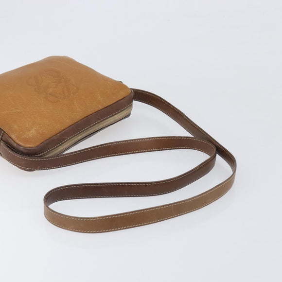 LOEWE Shoulder Bag Leather Brown Gold Auth 199645