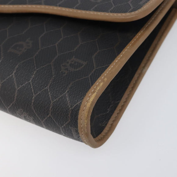 Christian Dior Honeycomb Canvas Shoulder Bag PVC Black Gold Auth 199648