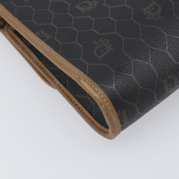 Christian Dior Honeycomb Canvas Shoulder Bag PVC Black Gold Auth 199648