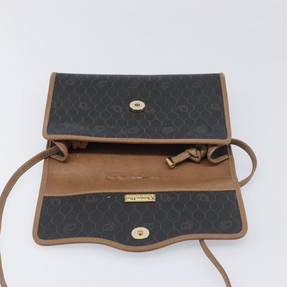 Christian Dior Honeycomb Canvas Shoulder Bag PVC Black Gold Auth 199648