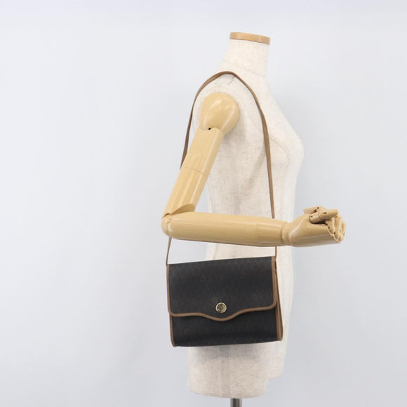 Christian Dior Honeycomb Canvas Shoulder Bag PVC Black Gold Auth 199648