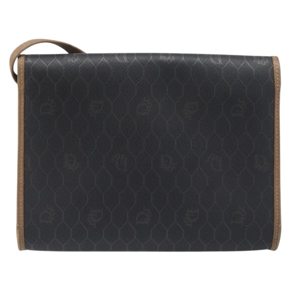Christian Dior Honeycomb Canvas Shoulder Bag PVC Black Gold Auth 199648