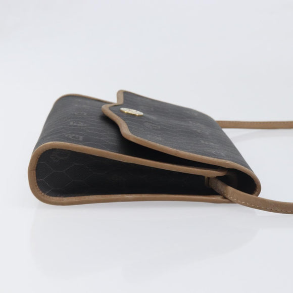 Christian Dior Honeycomb Canvas Shoulder Bag PVC Black Gold Auth 199648