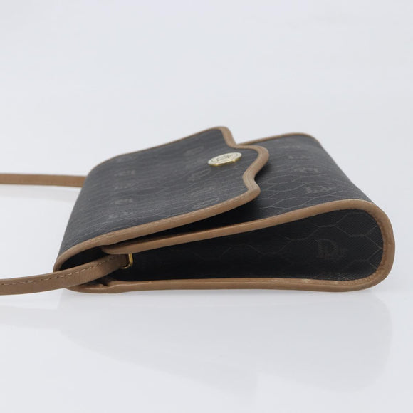 Christian Dior Honeycomb Canvas Shoulder Bag PVC Black Gold Auth 199648