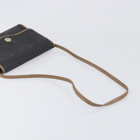 Christian Dior Honeycomb Canvas Shoulder Bag PVC Black Gold Auth 199648