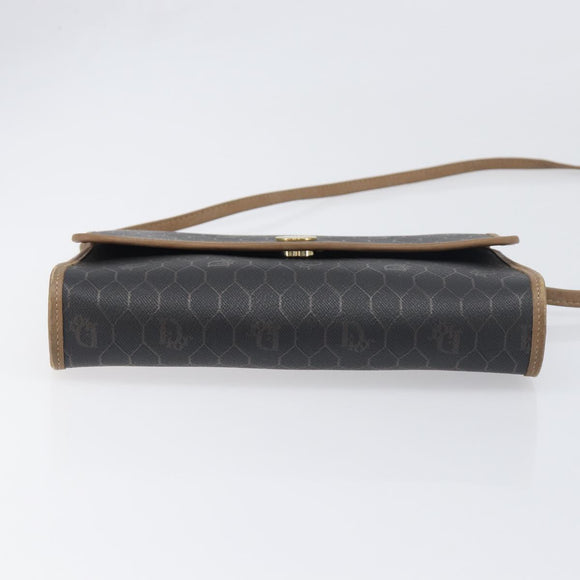 Christian Dior Honeycomb Canvas Shoulder Bag PVC Black Gold Auth 199648