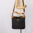 BURBERRY Blue Label Shoulder Bag Denim Navy Gold Auth 199650V-22