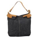 BURBERRY Blue Label Shoulder Bag Denim Navy Gold Auth 199650V-2