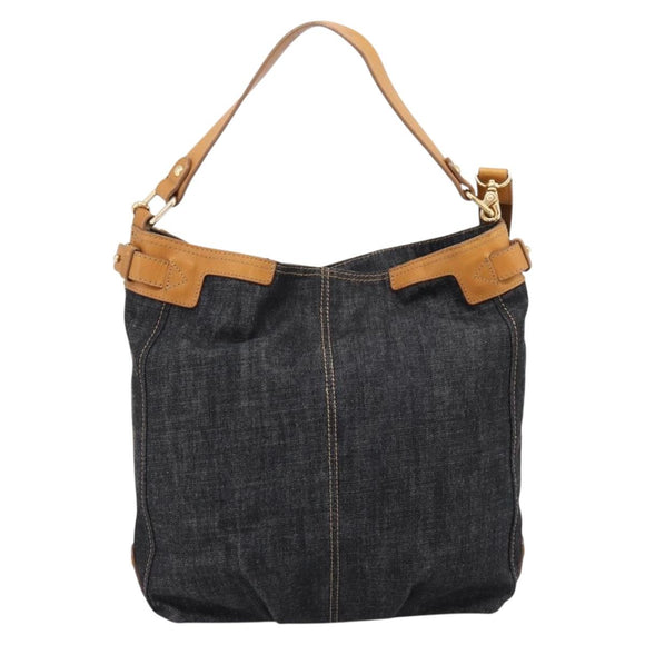 BURBERRY Blue Label Shoulder Bag Denim Navy Gold Auth 199650V