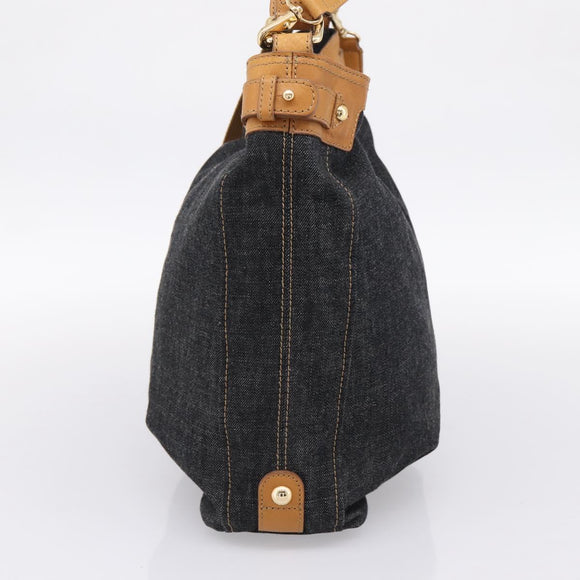 BURBERRY Blue Label Shoulder Bag Denim Navy Gold Auth 199650V
