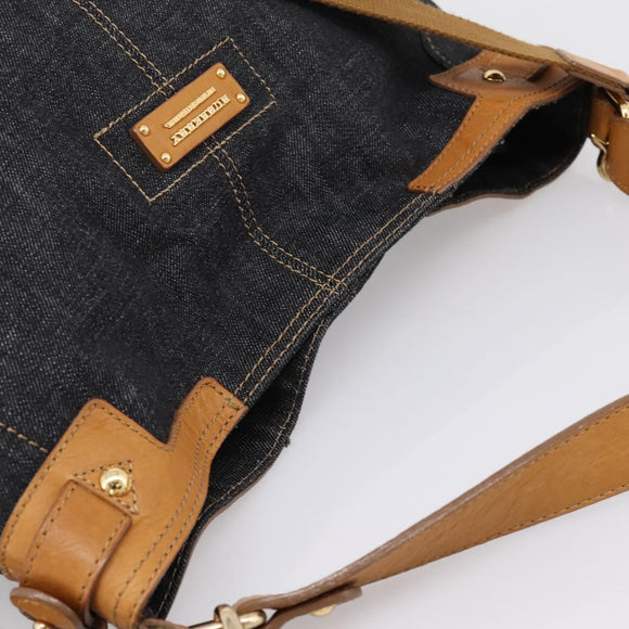 BURBERRY Blue Label Shoulder Bag Denim Navy Gold Auth 199650V