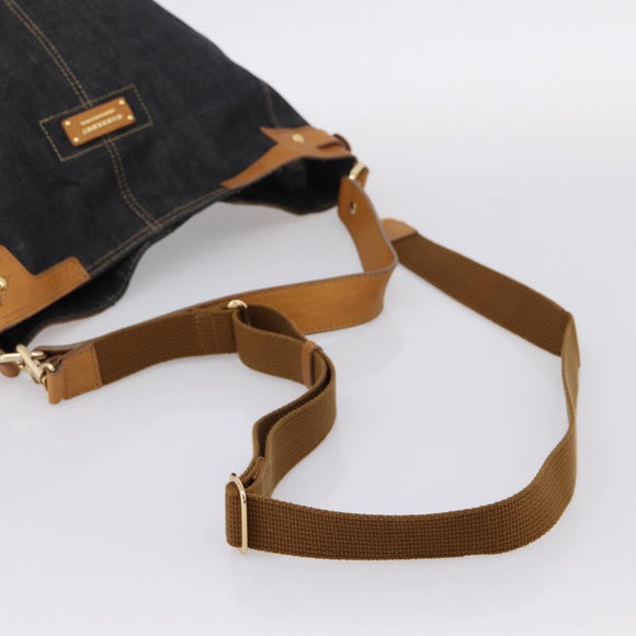 BURBERRY Blue Label Shoulder Bag Denim Navy Gold Auth 199650V