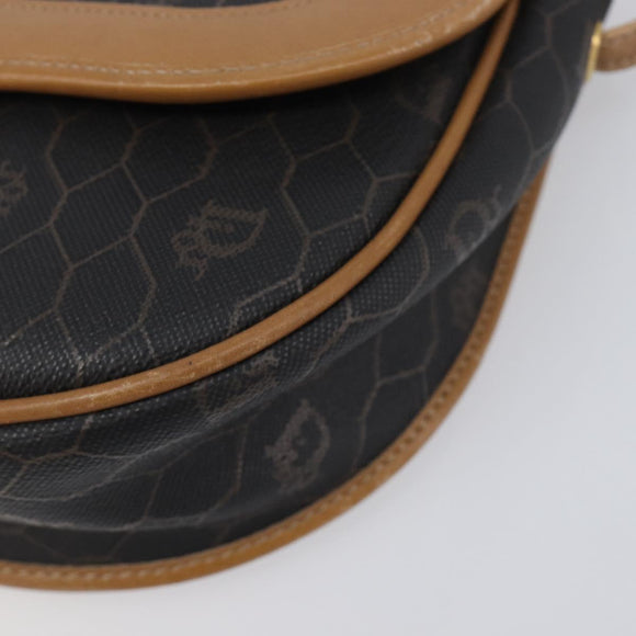 Christian Dior Honeycomb Canvas Shoulder Bag PVC Black Gold Auth 199651
