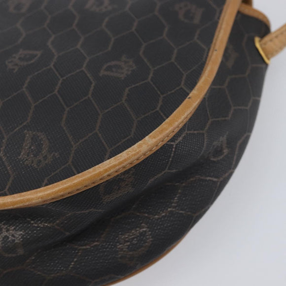 Christian Dior Honeycomb Canvas Shoulder Bag PVC Black Gold Auth 199651