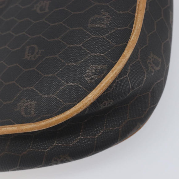 Christian Dior Honeycomb Canvas Shoulder Bag PVC Black Gold Auth 199651