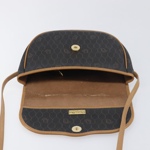 Christian Dior Honeycomb Canvas Shoulder Bag PVC Black Gold Auth 199651