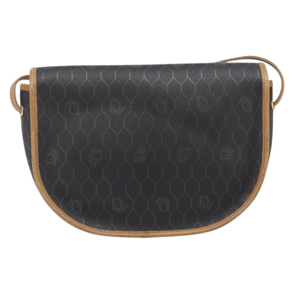 Christian Dior Honeycomb Canvas Shoulder Bag PVC Black Gold Auth 199651