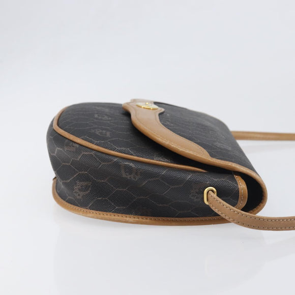 Christian Dior Honeycomb Canvas Shoulder Bag PVC Black Gold Auth 199651
