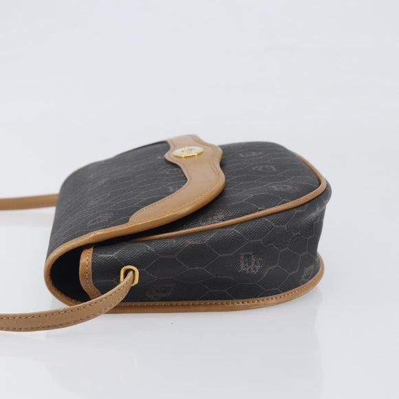 Christian Dior Honeycomb Canvas Shoulder Bag PVC Black Gold Auth 199651
