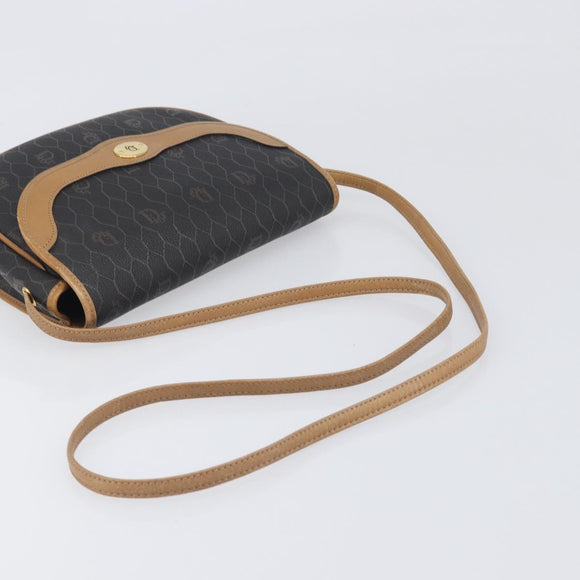 Christian Dior Honeycomb Canvas Shoulder Bag PVC Black Gold Auth 199651