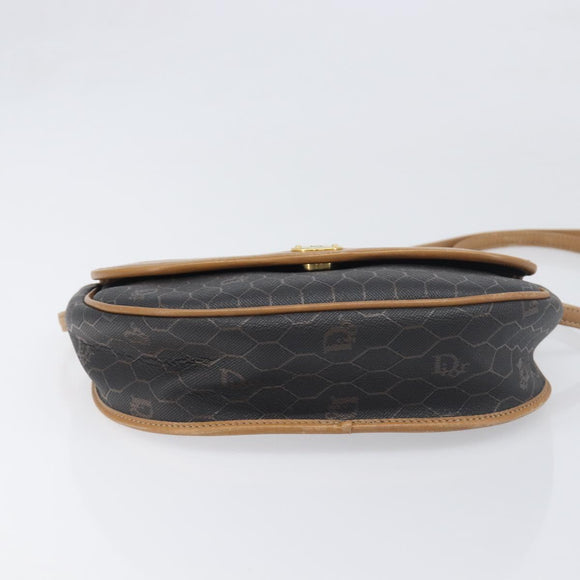 Christian Dior Honeycomb Canvas Shoulder Bag PVC Black Gold Auth 199651