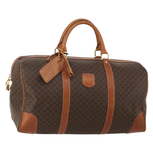 CELINE Macadam Canvas Boston Bag PVC Leather Brown Gold Auth 199652A