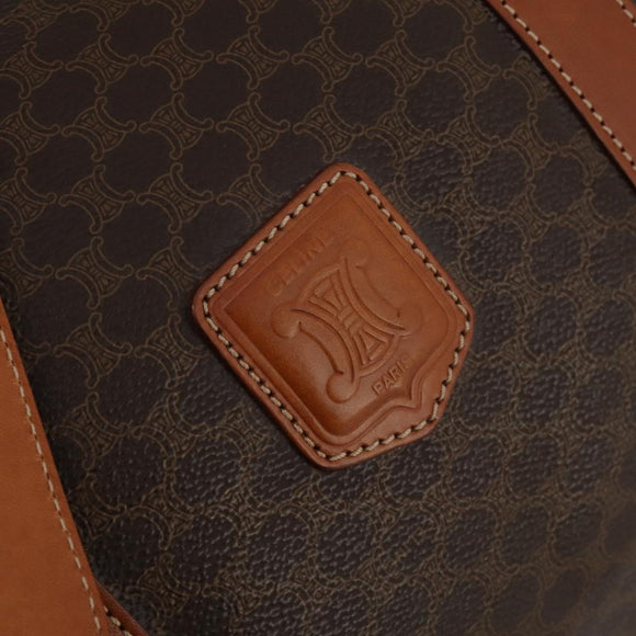 CELINE Macadam Canvas Boston Bag PVC Leather Brown Gold Auth 199652A