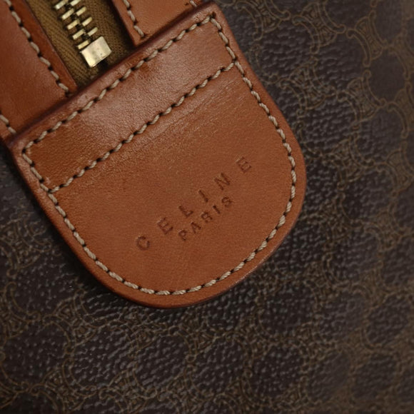 CELINE Macadam Canvas Boston Bag PVC Leather Brown Gold Auth 199652A