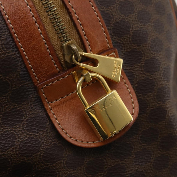 CELINE Macadam Canvas Boston Bag PVC Leather Brown Gold Auth 199652A
