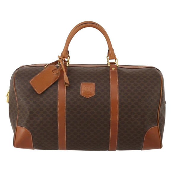 CELINE Macadam Canvas Boston Bag PVC Leather Brown Gold Auth 199652A
