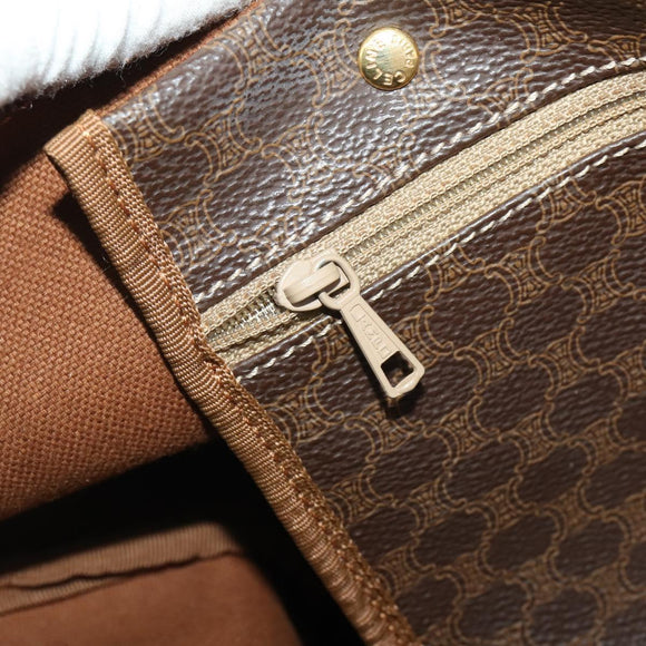 CELINE Macadam Canvas Boston Bag PVC Leather Brown Gold Auth 199652A
