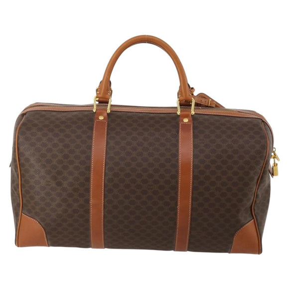 CELINE Macadam Canvas Boston Bag PVC Leather Brown Gold Auth 199652A