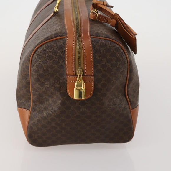 CELINE Macadam Canvas Boston Bag PVC Leather Brown Gold Auth 199652A