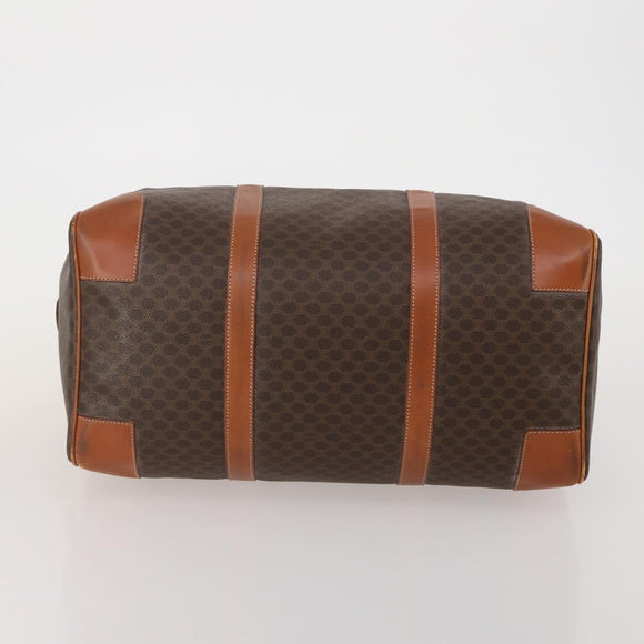 CELINE Macadam Canvas Boston Bag PVC Leather Brown Gold Auth 199652A