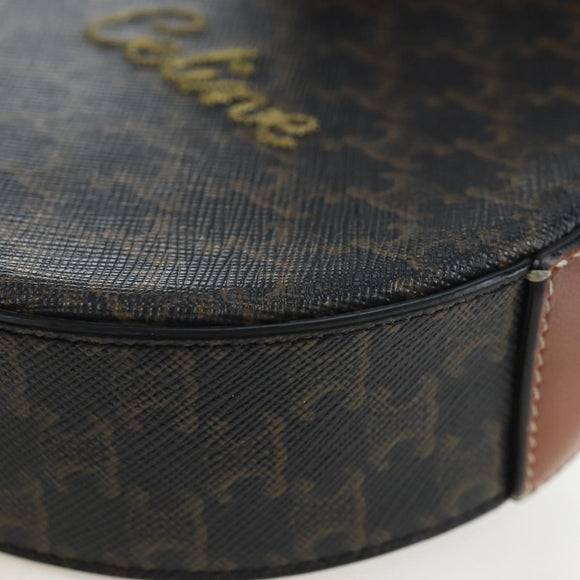 CELINE Triomphe Round Purse Shoulder Bag PVC Black Gold Auth 199654M