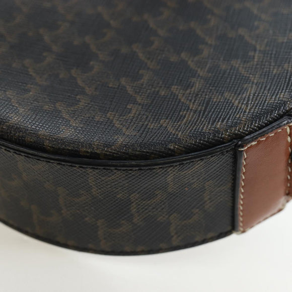 CELINE Triomphe Round Purse Shoulder Bag PVC Black Gold Auth 199654M