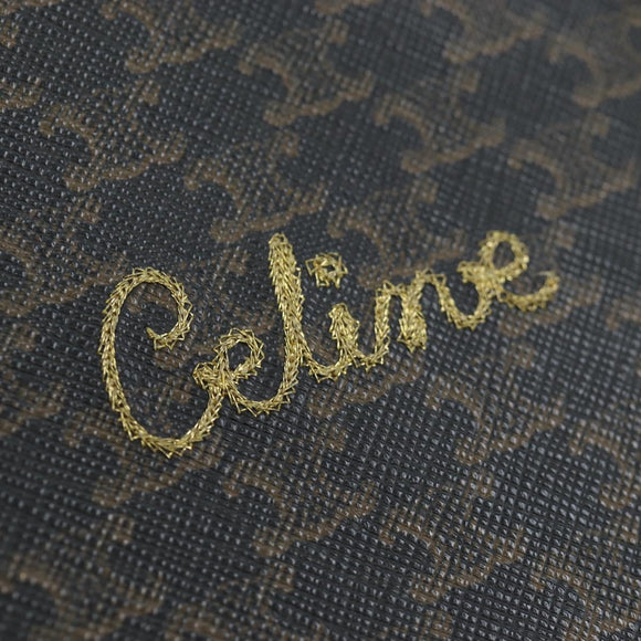 CELINE Triomphe Round Purse Shoulder Bag PVC Black Gold Auth 199654M