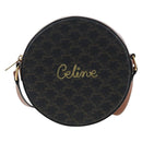 CELINE Triomphe Round Purse Shoulder Bag PVC Black Gold Auth 199654M-13