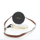 CELINE Triomphe Round Purse Shoulder Bag PVC Black Gold Auth 199654M-12
